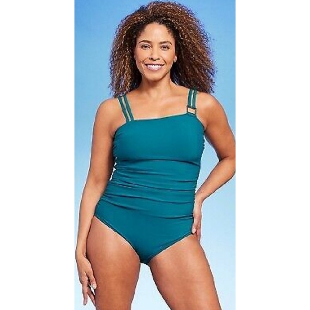 Aqua Green Asymmetrical Double Strap One Piece Swimsuit Teal Size XL